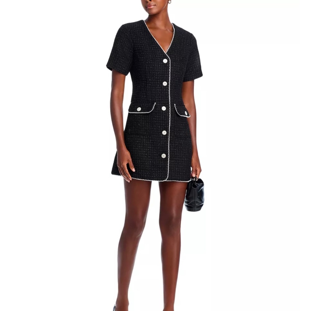 AQUA tweed lace trim short sleeve dress